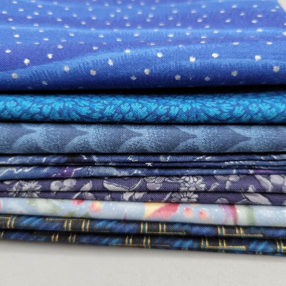 Assorted Fat Quarters Quilting Fabric Blue Tones Floral Geometric Cotton 7 Pc - Picture 3 of 3